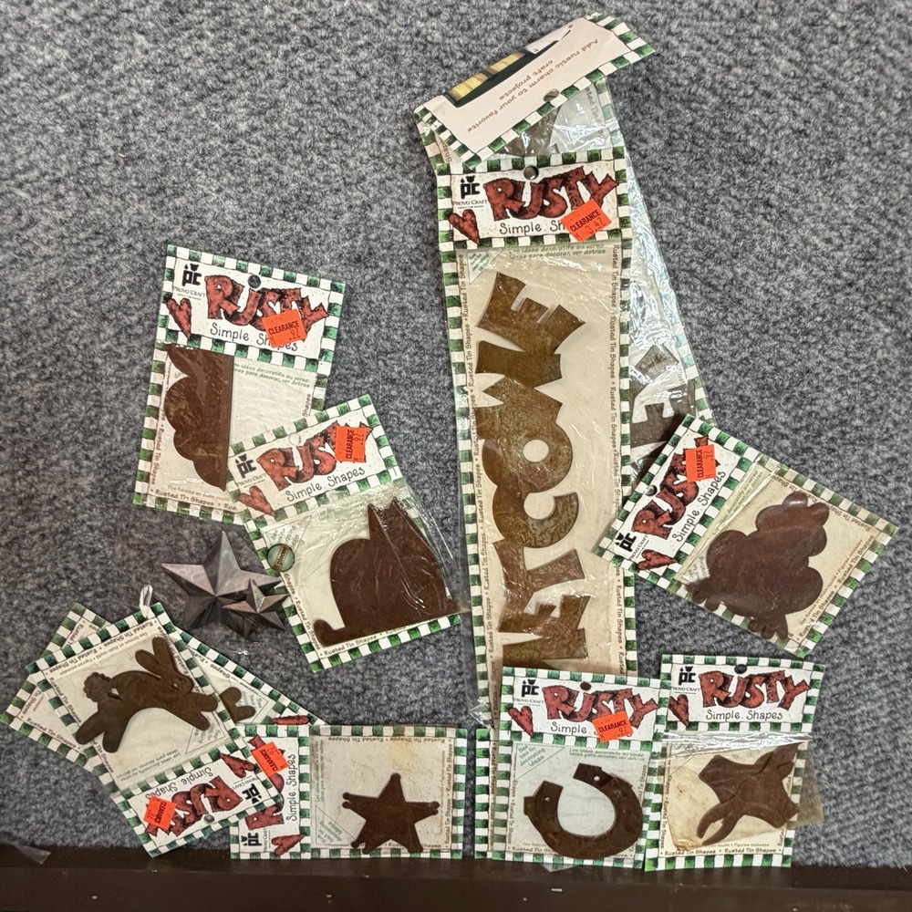 Lot 12 Rusty Simple Shapes Tin Rabbit Star Frog Welcome Country Primitive Craft